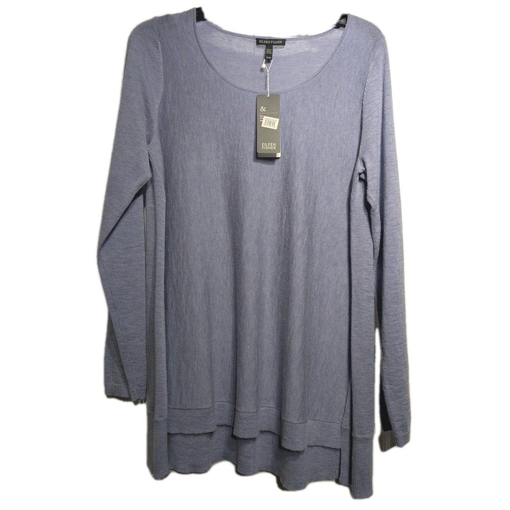 Eileen Fisher Sweater Tunic Women M Purple Scoop Hi/Low Tencel/Wool/Alpaca NWT